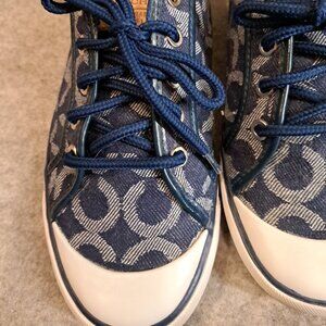 Coach Shoes Womens Barrett Logo Casual Lace Up Sneakers Fabric Cap Toe Sz 8.5 B